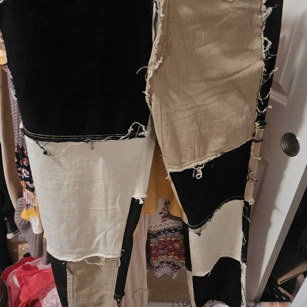 Black And Cream Patchwork Pants - image 1